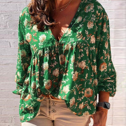 Blusa Floral Mujer Elegante Cuello en V