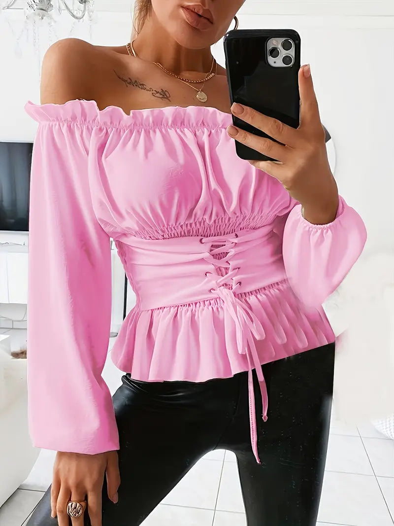 Blusa Mujer Romántica Mangas Largas Volantes