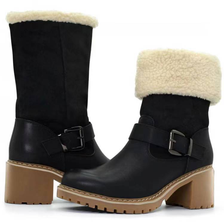 Botas Mujer Tacón Grueso Cuero Suave