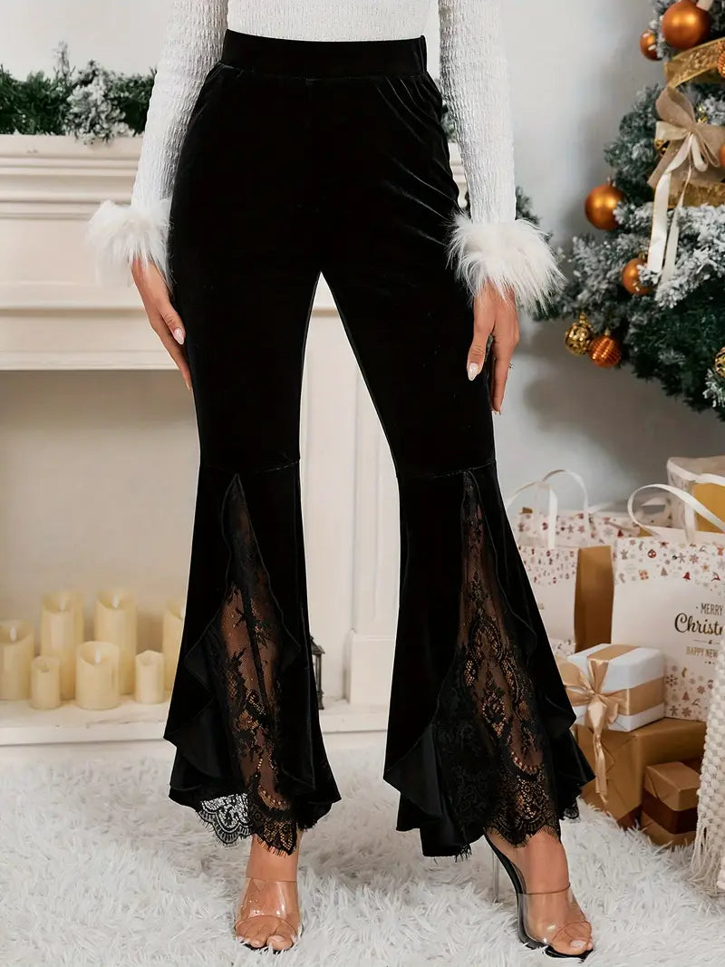 Pantalón de encaje ancho elegante mujer - Vestiria