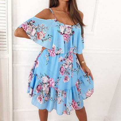 Vestido Mini Floreado con Volantes y Escote