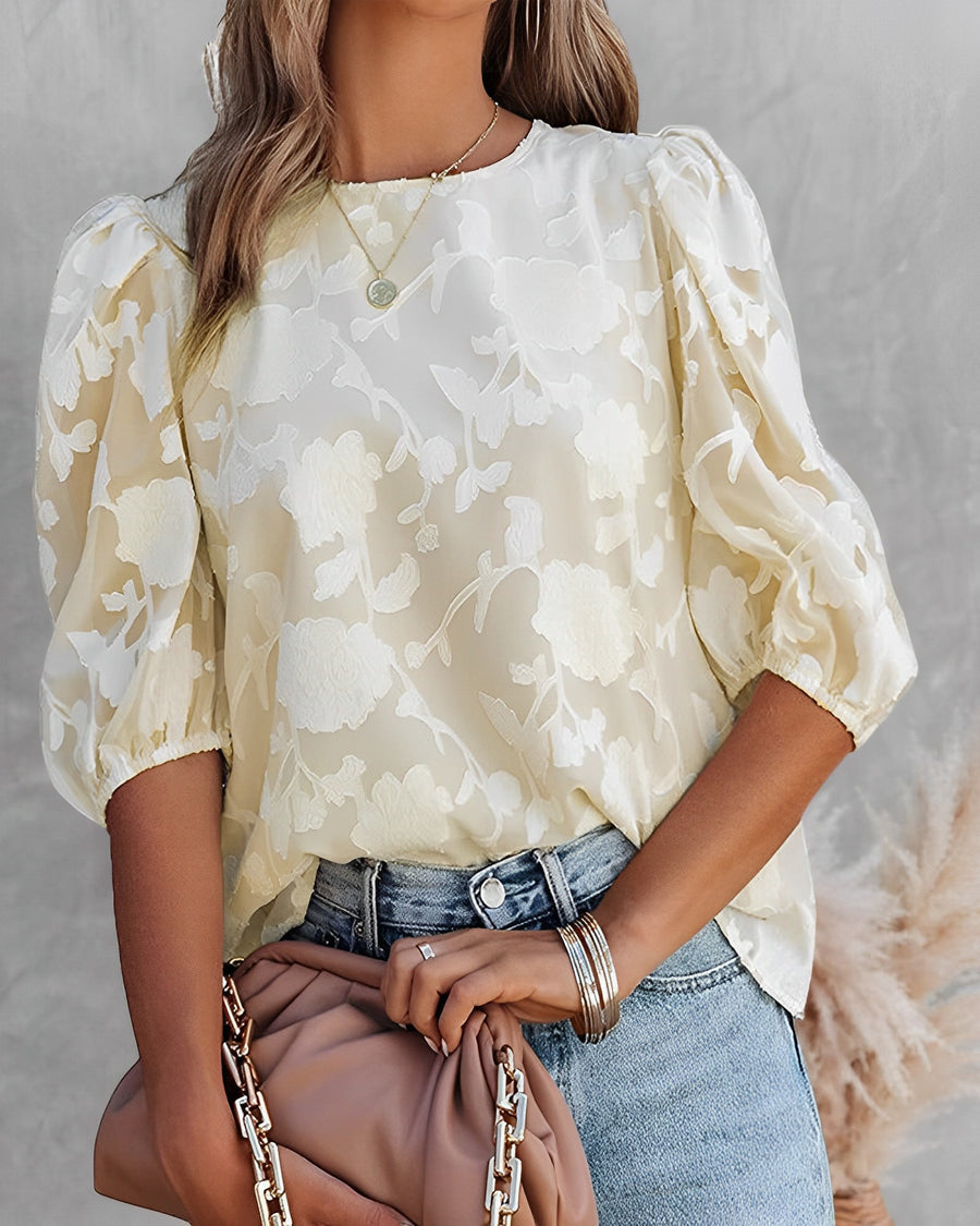 Blusa Flor de Mujer con Mangas Voladas