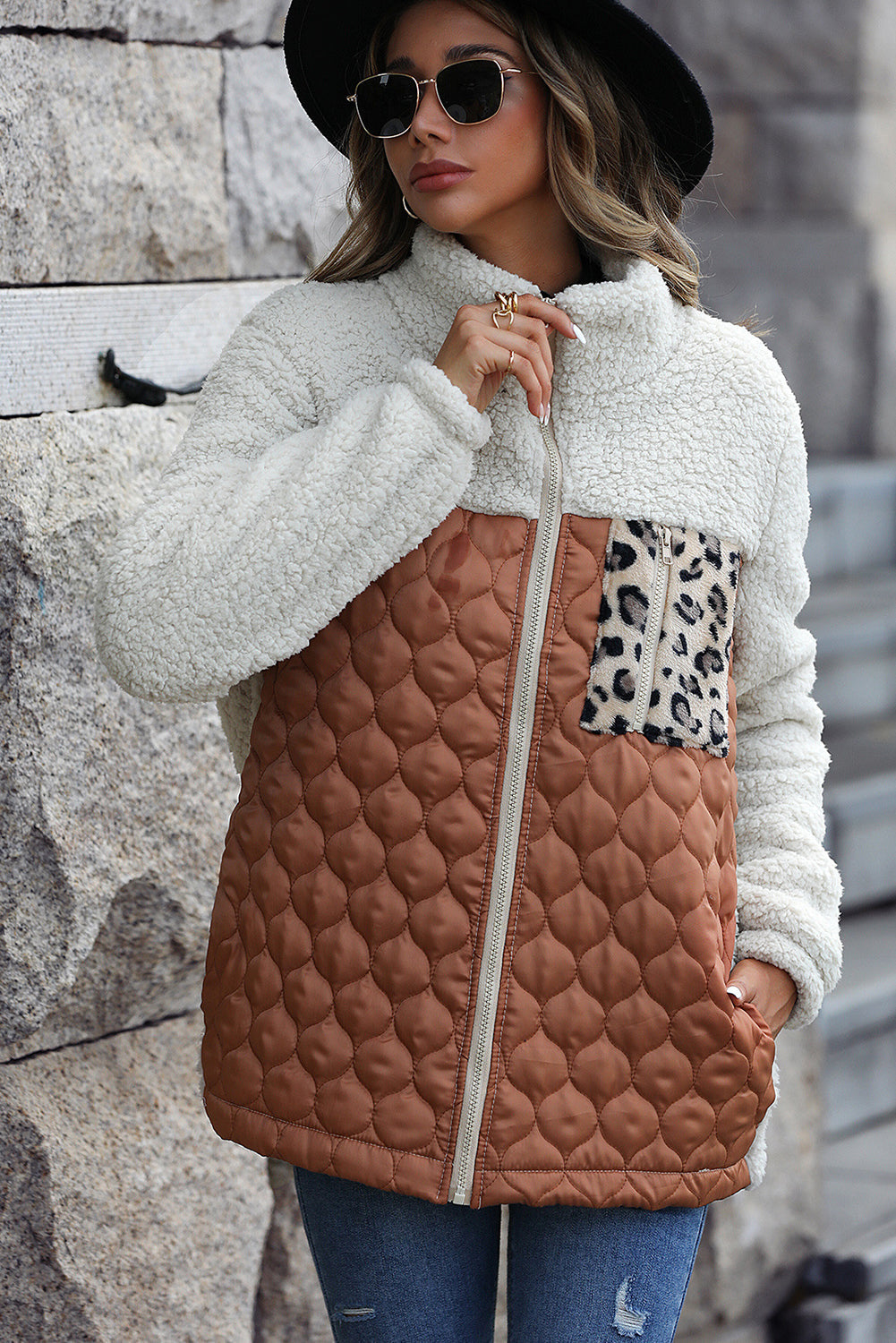 Chaqueta Sherpa Leopardo Cuello Alto Abrible