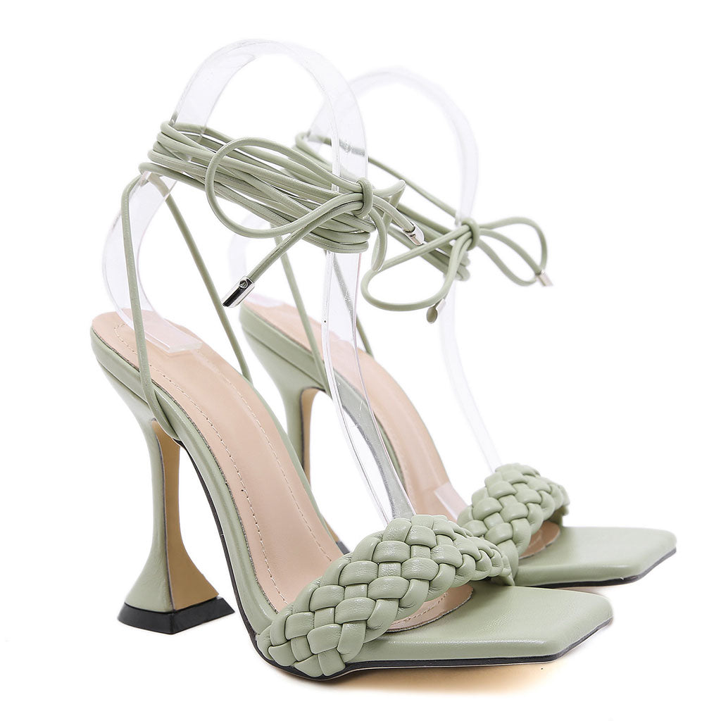 Sandalias Tacón Alto Trenzadas Elegantes