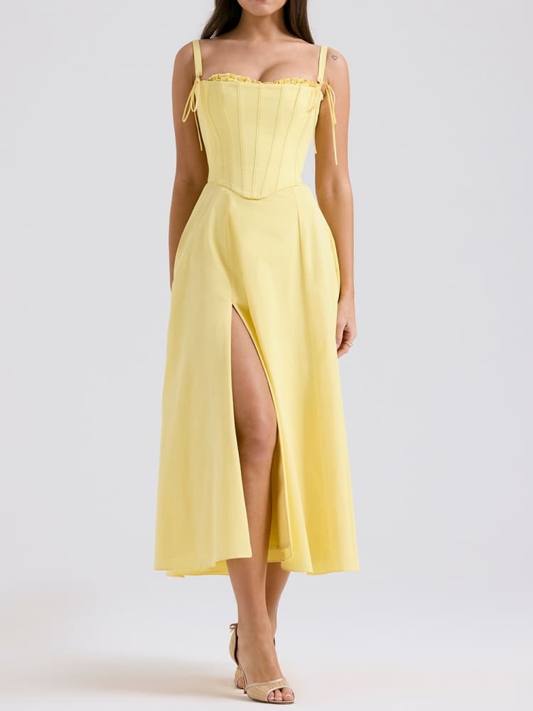 Vestido Amarillo Ligero y Feminino Verano