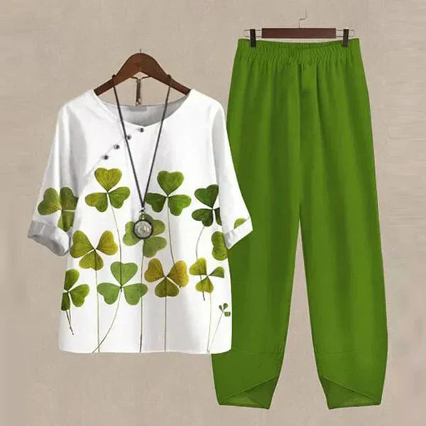 Blusa Flor y Pantalón Mujer Elegante