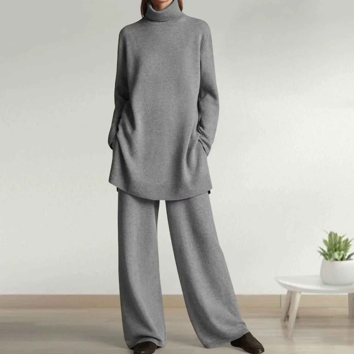Conjunto de punto cuello vuelto elegante