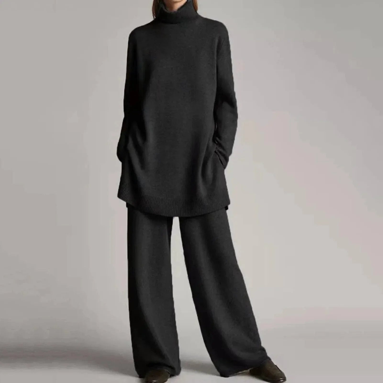 Conjunto de punto cuello vuelto elegante - Vestiria