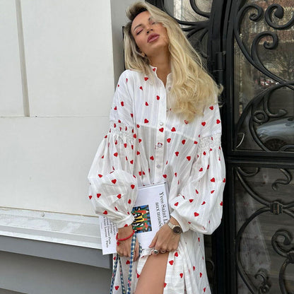Vestido Largo Estampado Corazones Diseño Rayas