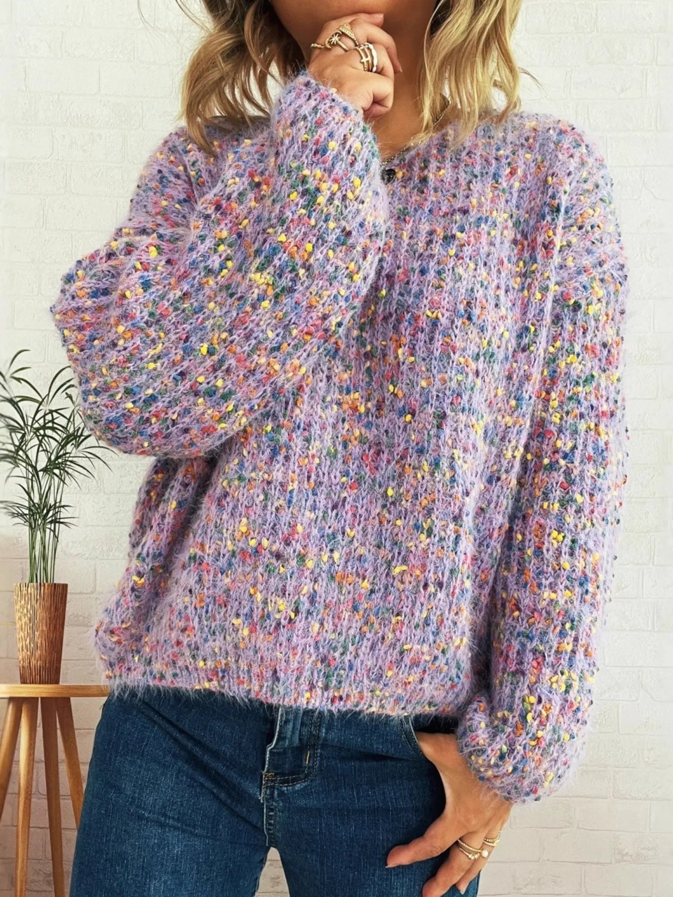 Jersey de Punto Cálido y Colorido Mujer