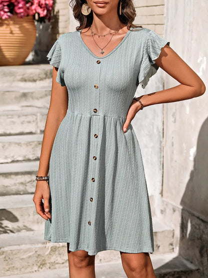Vestido Elegante de Manga Larga con Volantes