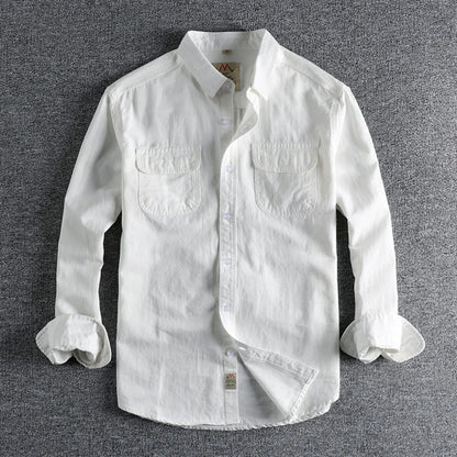Camisa hombre cómoda cuello redondo con bolsillos