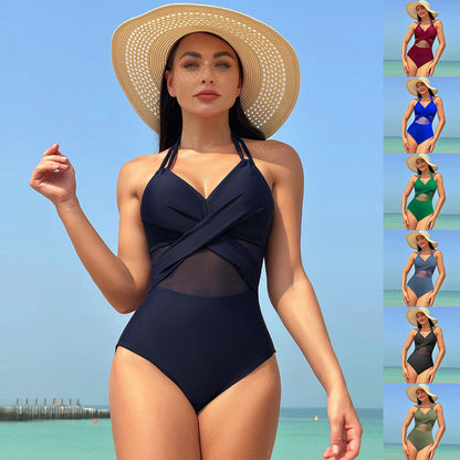 Traje de baño mono color liso con tirantes cruzados - Vestiria