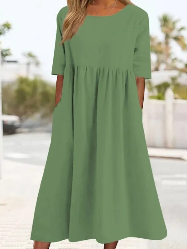Vestido Midi Elegante Manga Corta
