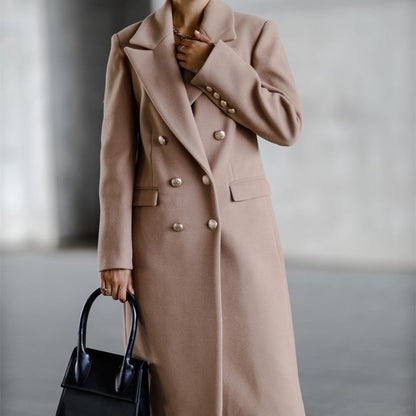 Abrigo Femenino Largo y Elegante de Lana Mezcla