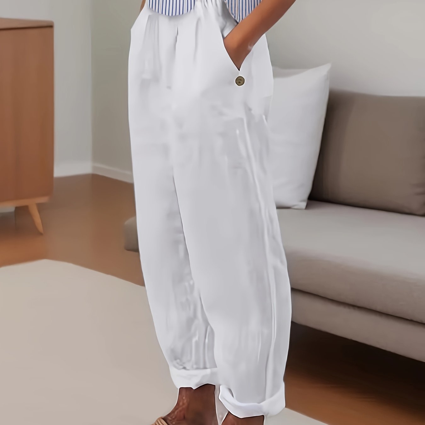 Pantalones Lino Mujer Corte Amplio Comodo