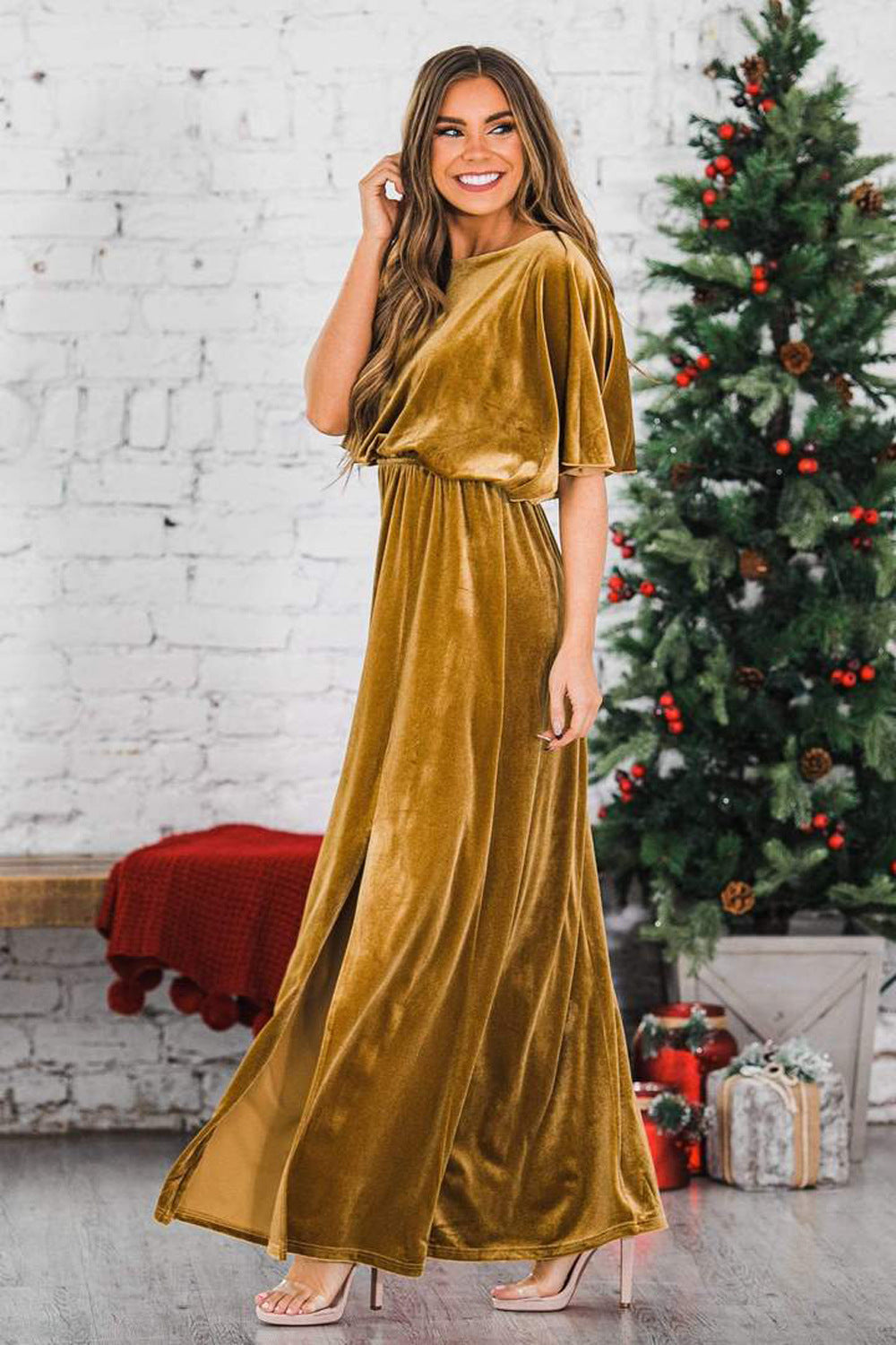 Vestido Noche Corto de Terciopelo Elegante Mujer