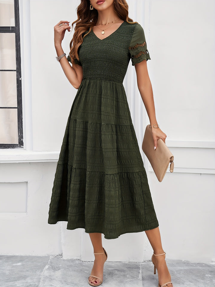 Vestido de Encaje Largo Elegante Mangas Cortas