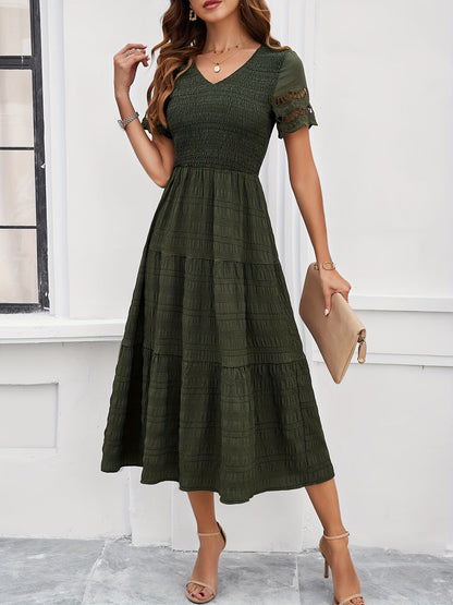 Vestido de Encaje Largo Elegante Mangas Cortas