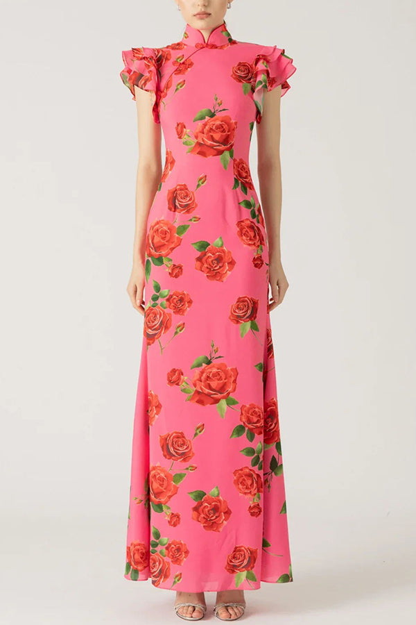 Vestido Largo Floral Elegante con Mangas Anchas - Vestiria