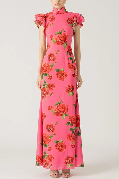 Vestido Largo Floral Elegante con Mangas Anchas - Vestiria