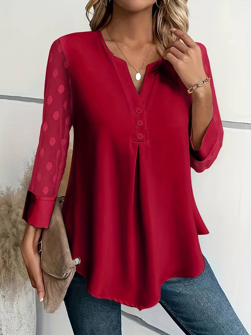 Blusa de Mujer con Cuello Pico y Estampado de Lunares