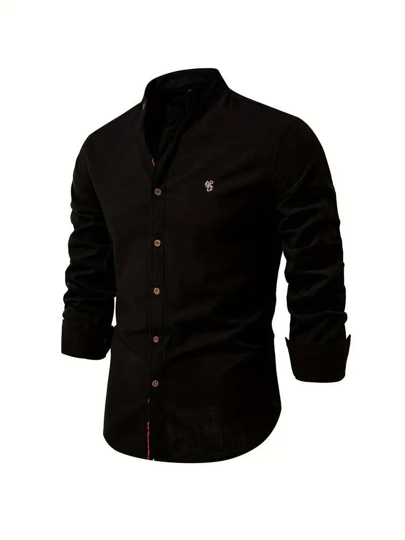 Camisa Hombre Elegante Cuello Mao Manga Larga