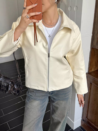 Chaquetón Mujer Cuero Imitación Cremallera Delantero
