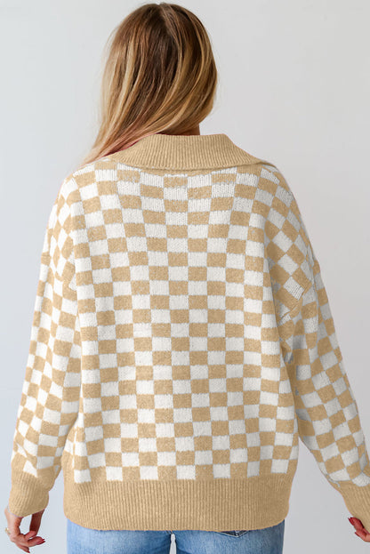 Sudadera cuadros cómoda cuello pico