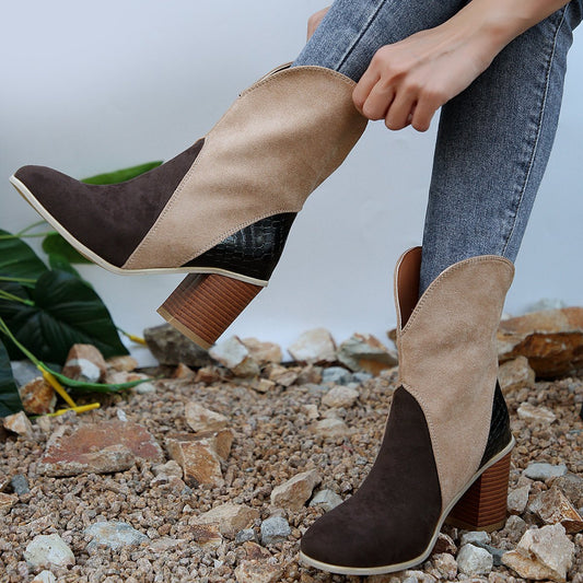 Botas Mujer Ante Tacón Cuadrado Elegantes - Vestiria