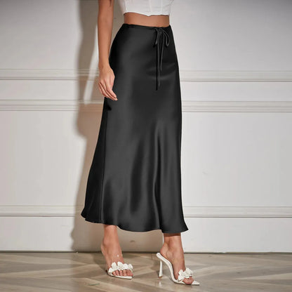 Falda Satén Alta con Lazos Elegante y Chic