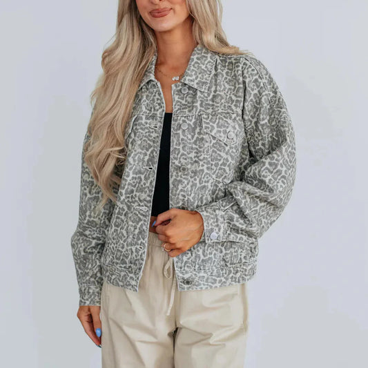 Chaqueta vaquera estampada leopardo mujer - Vestiria