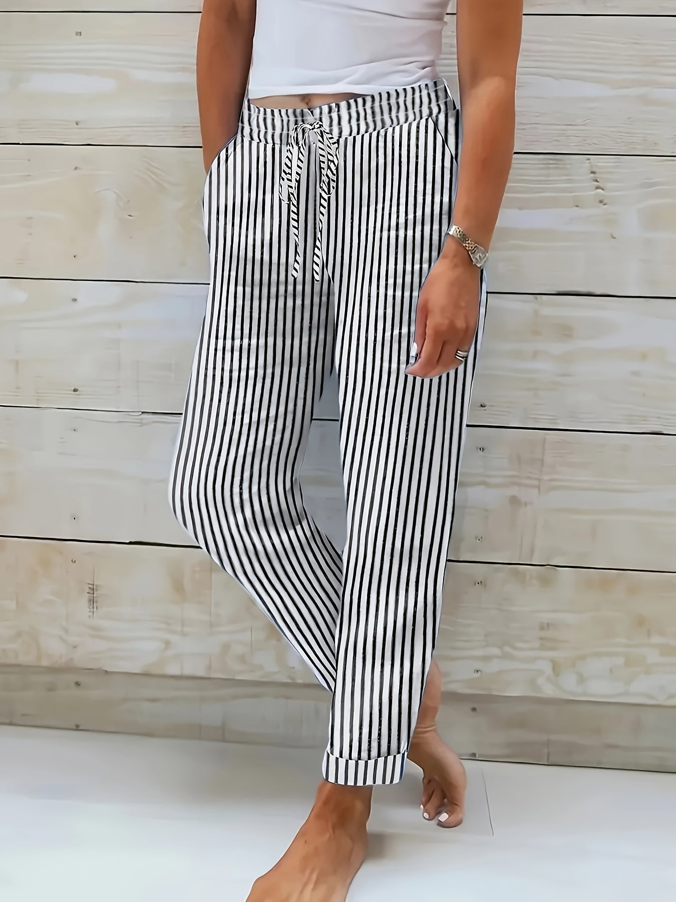 Pantalón elástico estampado rayas cómodo