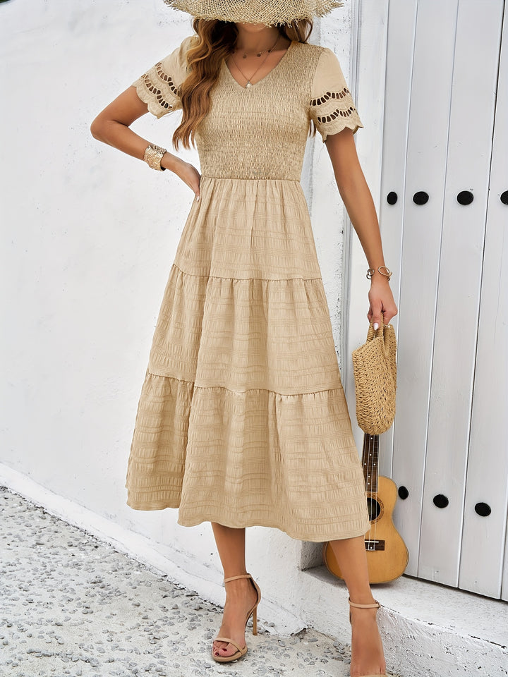 Vestido de Encaje Largo Elegante Mangas Cortas - Vestiria
