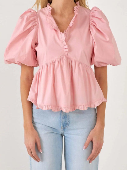 Blusa Peplum Mangas Rizadas Elegante