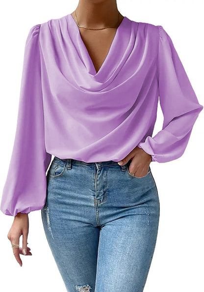 Blusa Gasa Femenina Cuello Paloma Mangas Largas