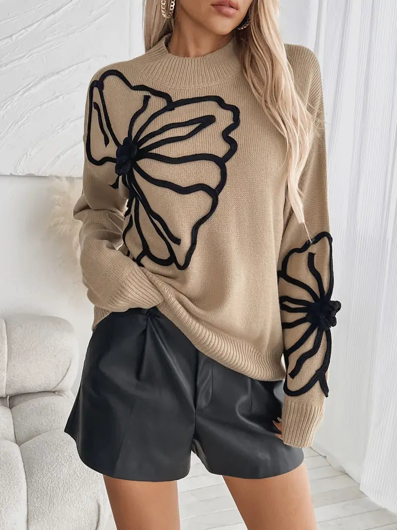 Jersey de punto con flores elegante - Vestiria