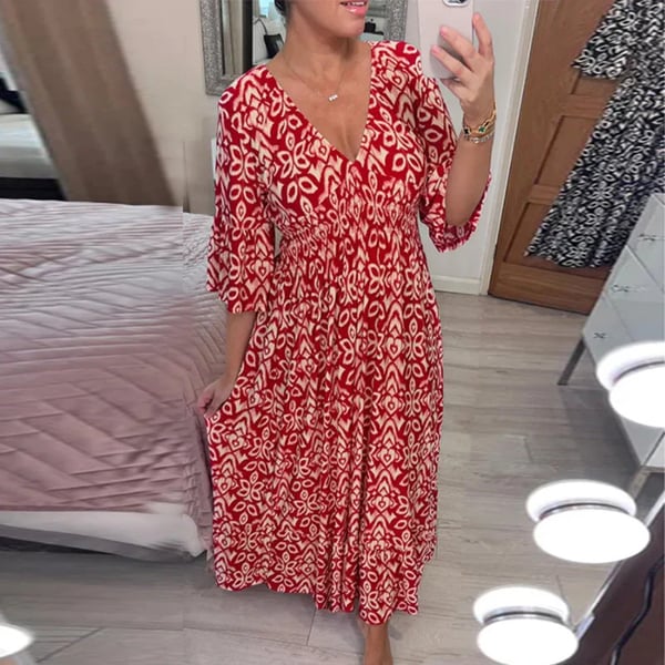Vestido Florado Cuello en V Elegante - Vestiria