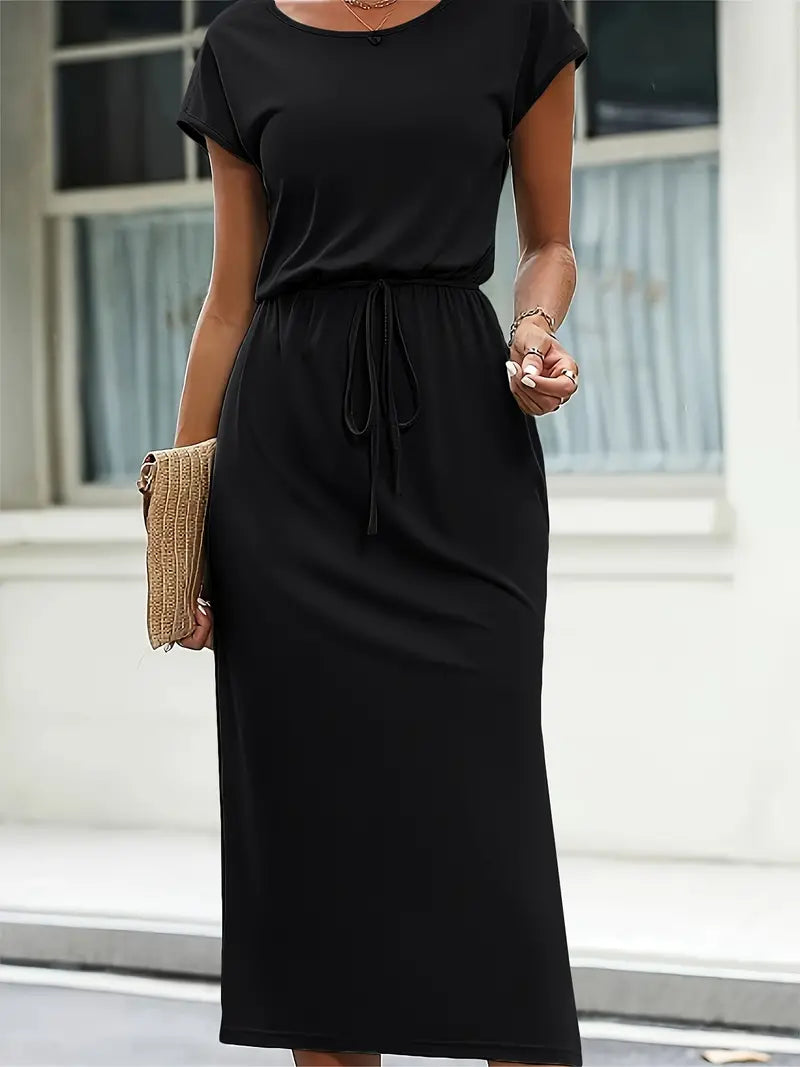 Vestido Ligero Manga Corta Cinturón Adornado