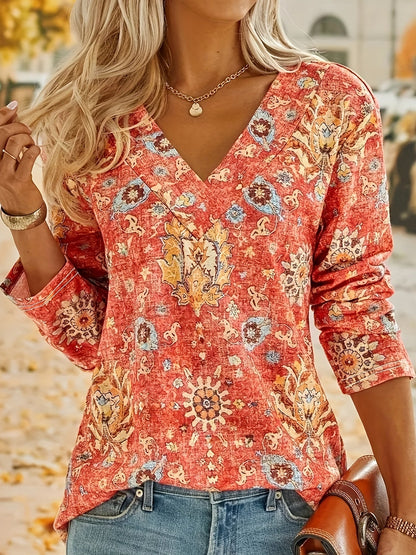 Blusa Boho Estampada Manga Larga Elegante - Vestiria