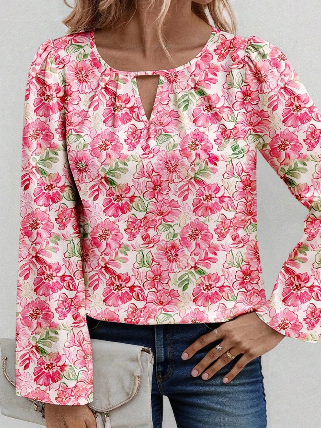 Blusa Floral Elegante Manga Larga