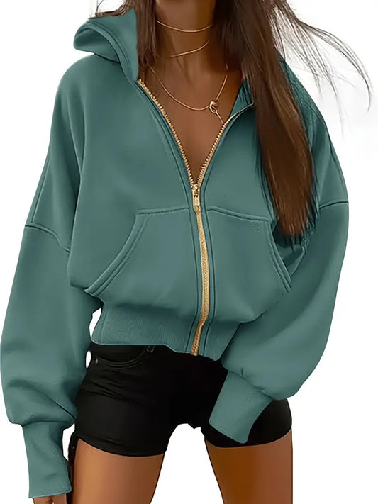 Sudadera Capucha Cremallera Algodón Mujer - Vestiria