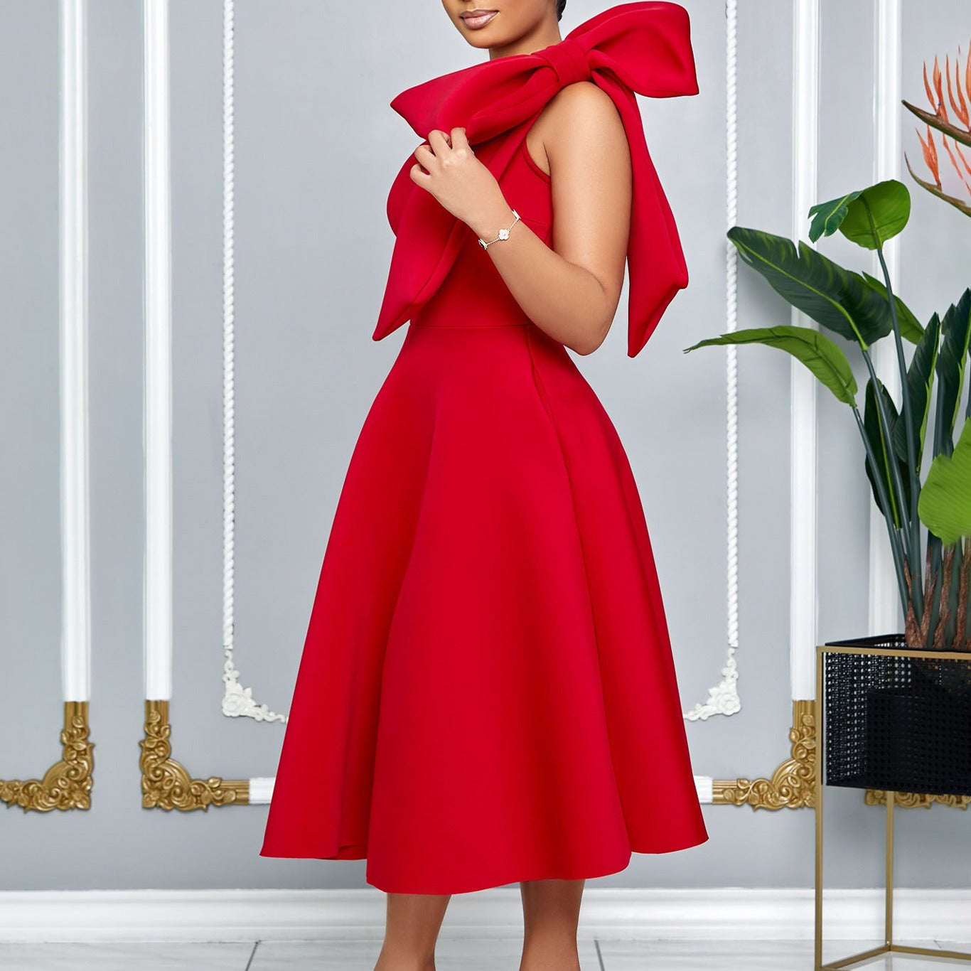 Vestido Mujer Lazo Elegante Hombro Descubierto - Vestiria