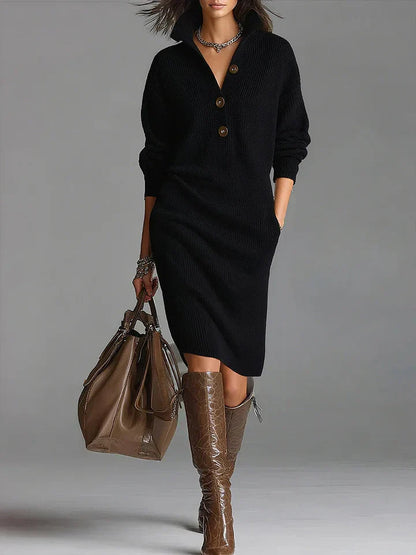Vestido Mujer Punto Botones Elegante Midi
