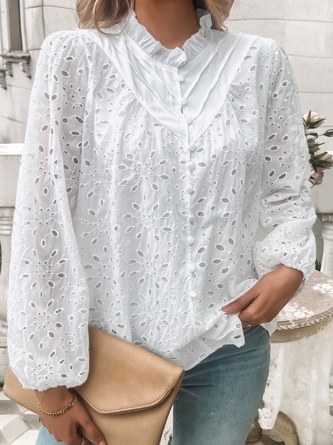 Blusa Mujer Elegante Cuello Redondo Volantada