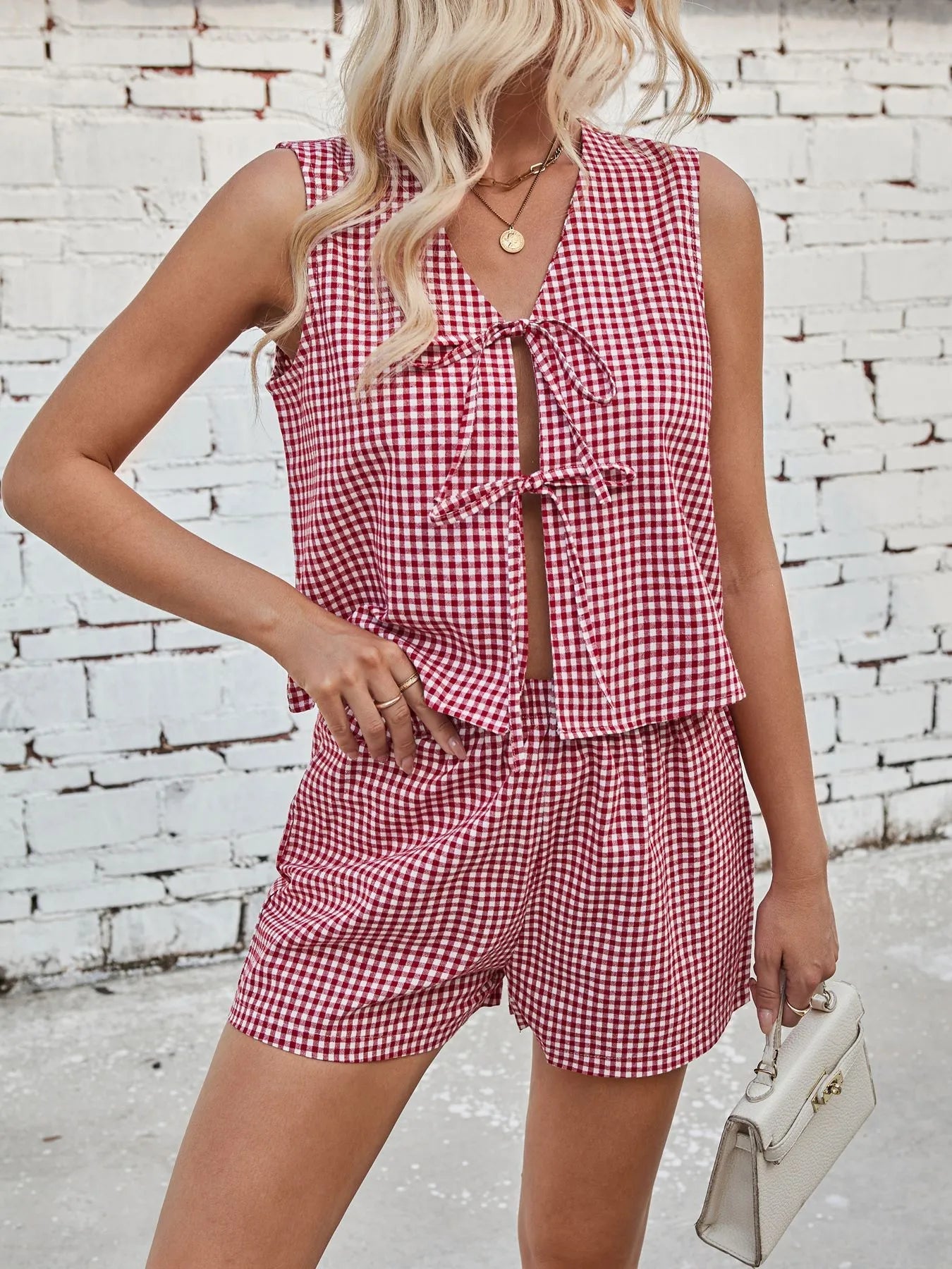 Conjunto Verano Cuadros Sin Mangas