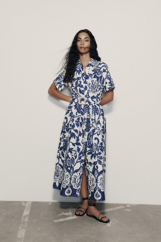 Vestido Estampado Cinturado Mujer Midi - Vestiria