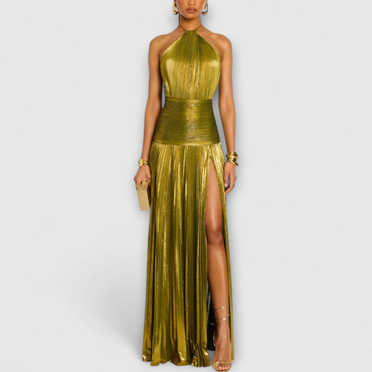 Vestido de gala azul cielo con escote alto - Vestiria