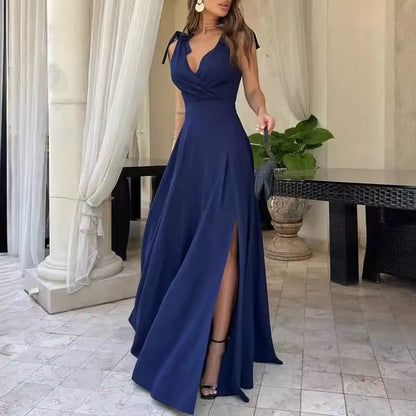 Vestido Elegante Mujer con Escote en V y Abertura - Vestiria