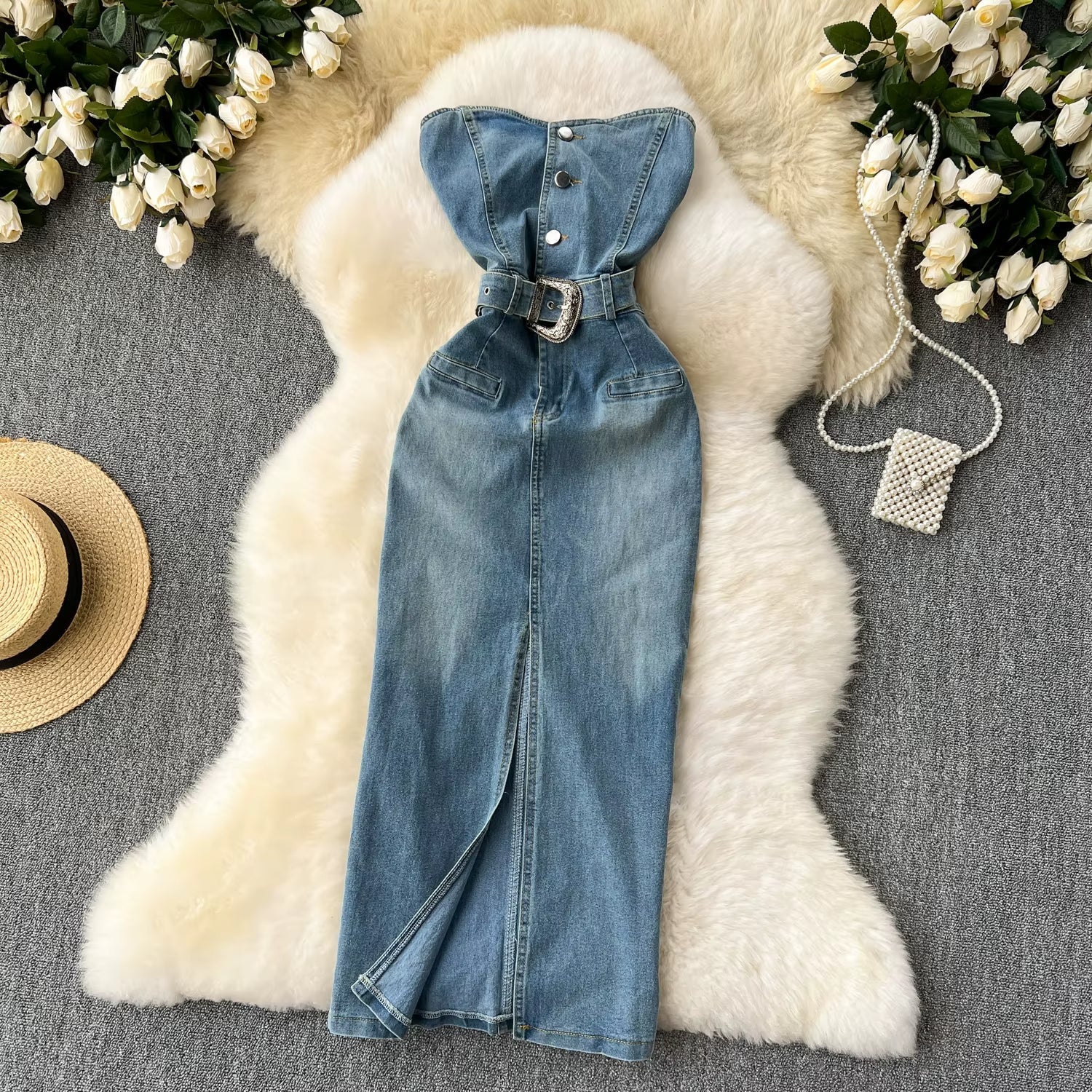 Vestido vaquero mujer elegante con cinturón cowboy - Vestiria